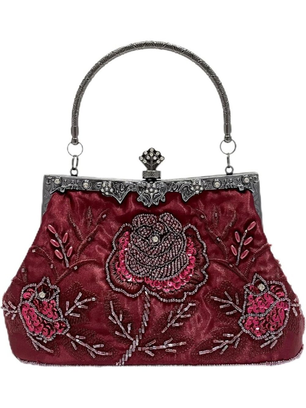Elegant Rose Beaded Evening Clutch Purse for Women - Perfect for Parties